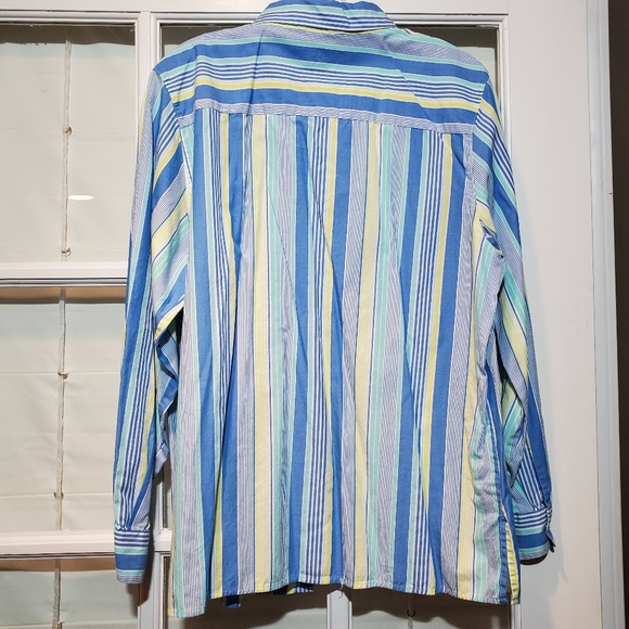Foxcroft Button down blue yellow green stripe EUC sz16 - Picture 2 of 4